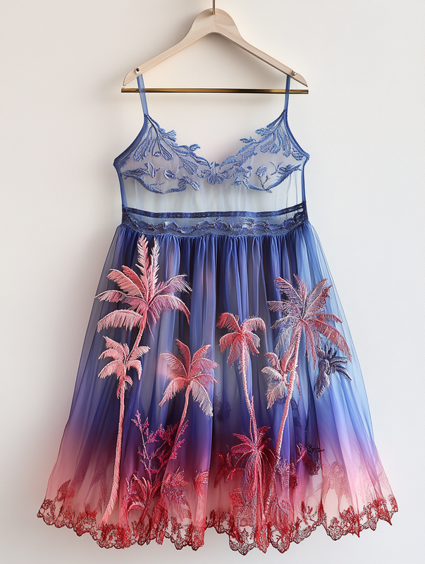Summer Print Fashion Embroidery Gradient Dress 6da9