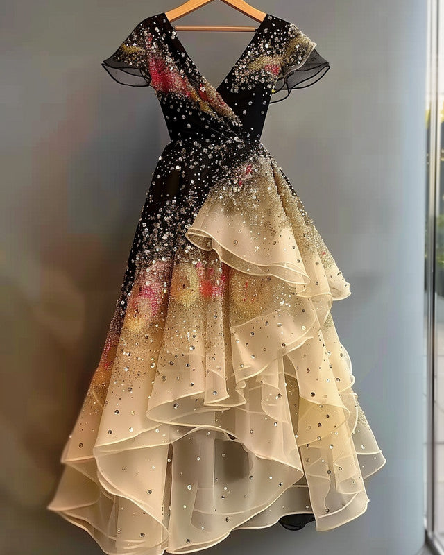Summer vacation handmade gilded chiffon dress 094f