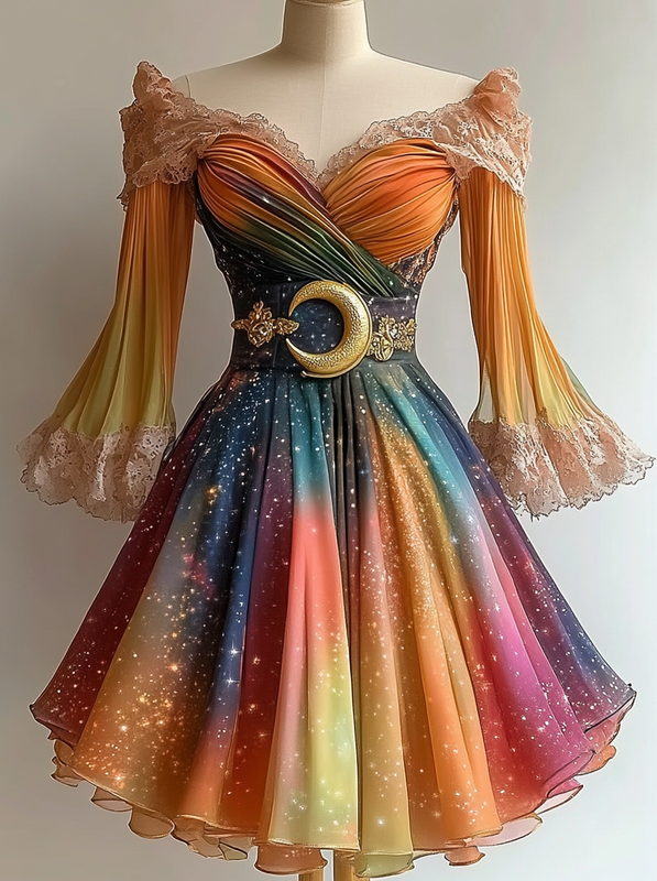 Vacation Handmade Color-Blocking Rainbow Irregular Dress 0fda