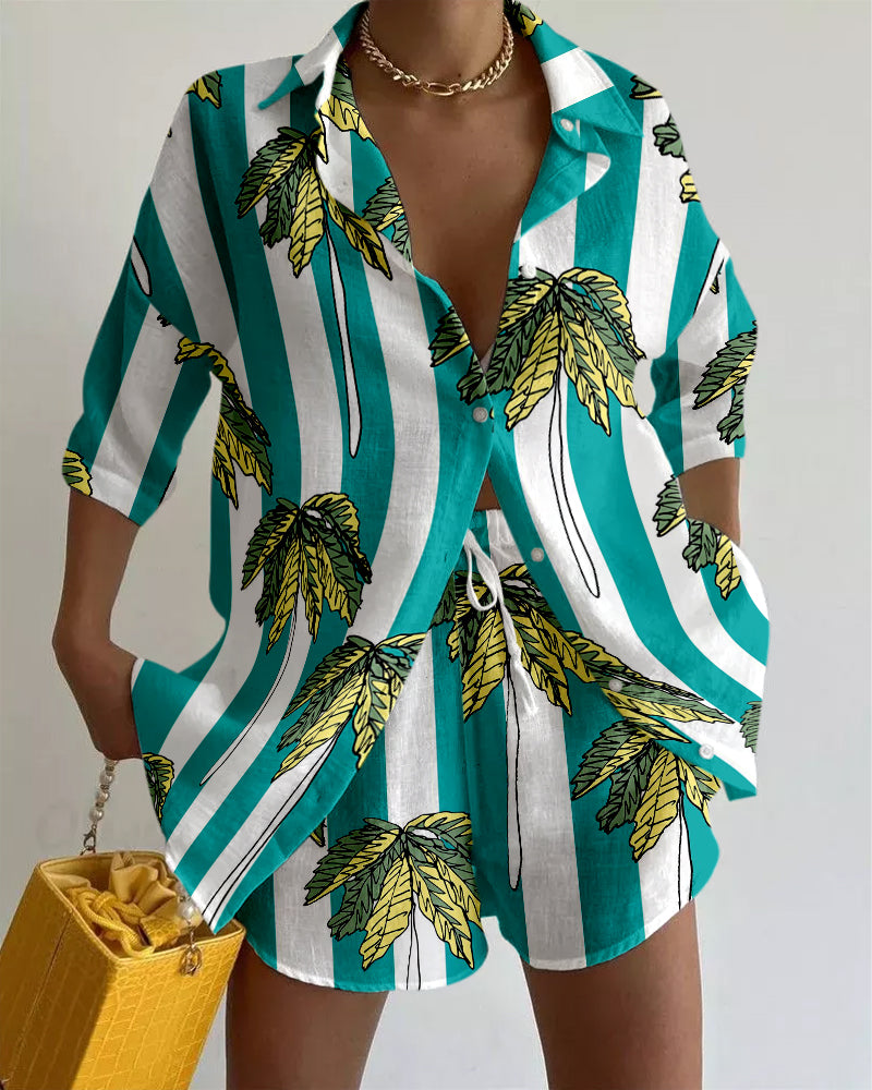 Summer vacation coconut tree print two-piece set
