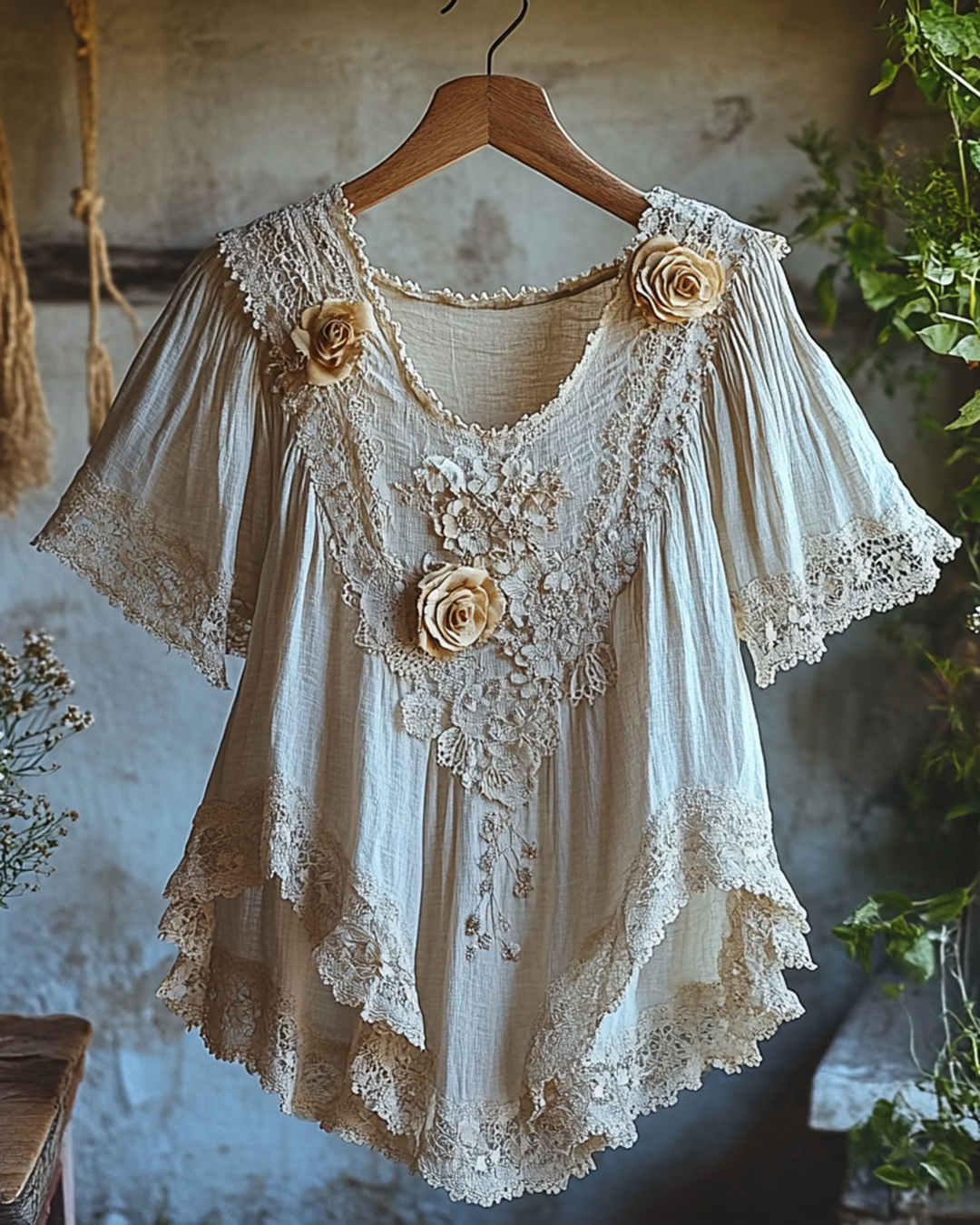 Summer Vacation Ruffle Lace Patchwork Top 1005
