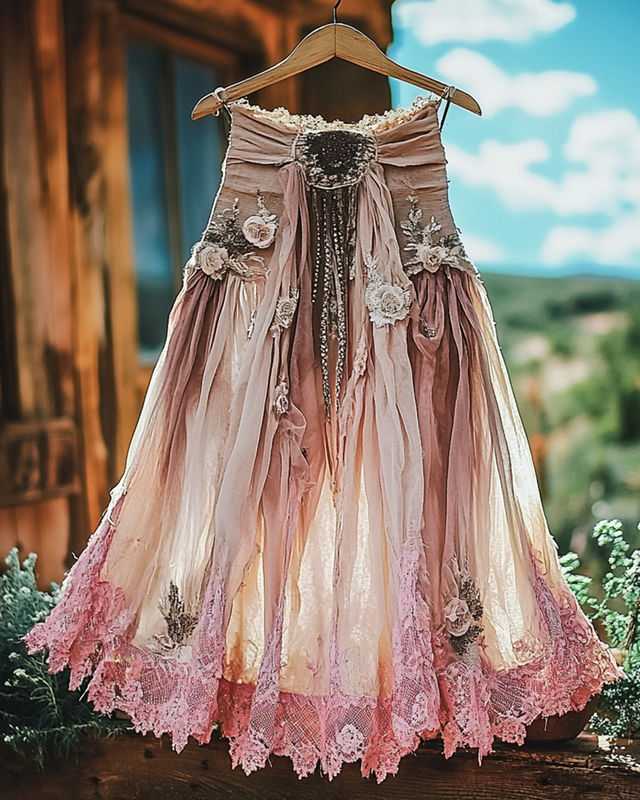 Summer Vacation Ruffle Lace Patchwork Skirt 78b8
