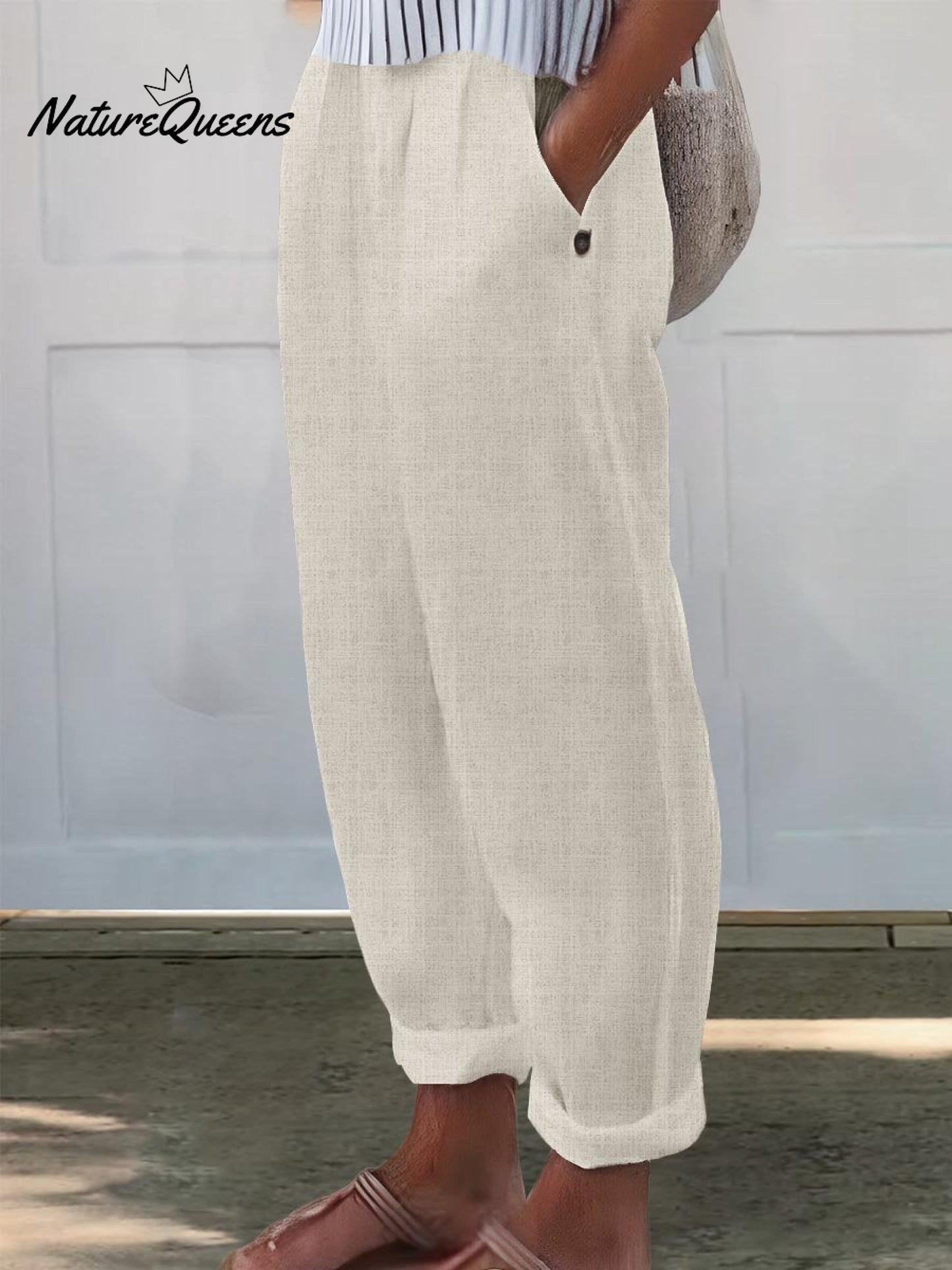 Women's Printed Cotton And Linen Casual Pants