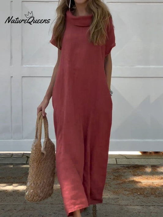 Women's Turndown Collar Linen Pocket Dress