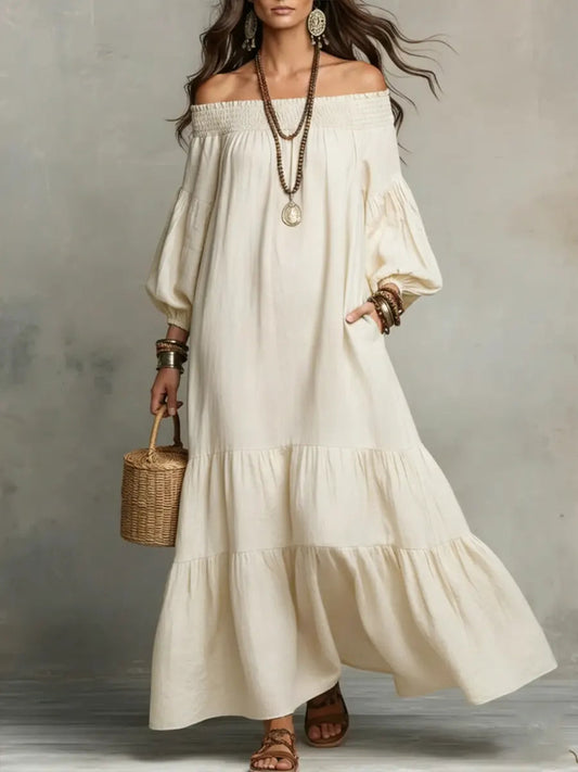 Women's Minimalist Cotton-linen Off-shoulder Loose Dress