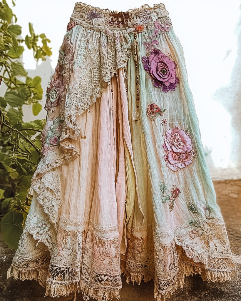 Summer Vacation Ruffle Lace Patchwork Skirt c6b6