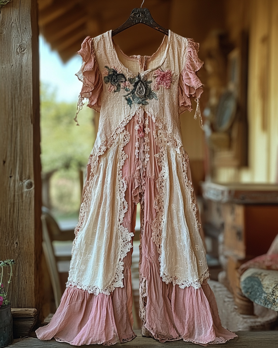 Summer Vacation Ruffle Lace Patchwork Jumpsuit 2935