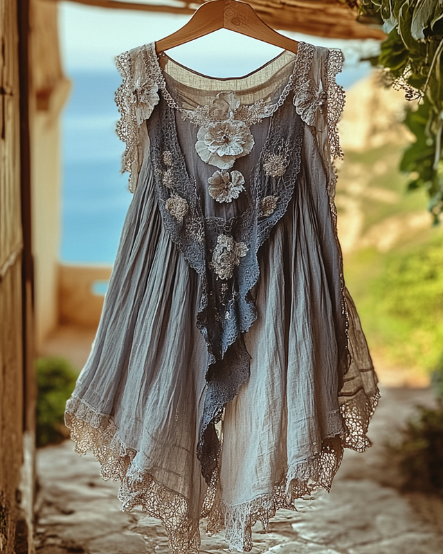 Summer Vacation Ruffle Lace Patchwork Top ccdb d21c