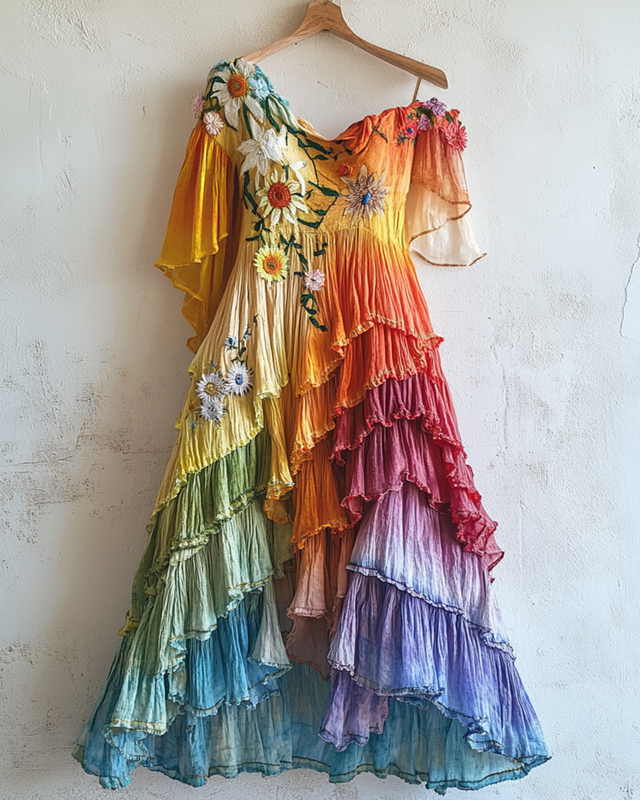 Vintage Floral Embroidered Lace Patchwork Dress 72a4