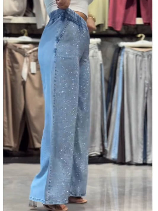 Casual, Sparkling Rhinestone Tencel Denim Jeans