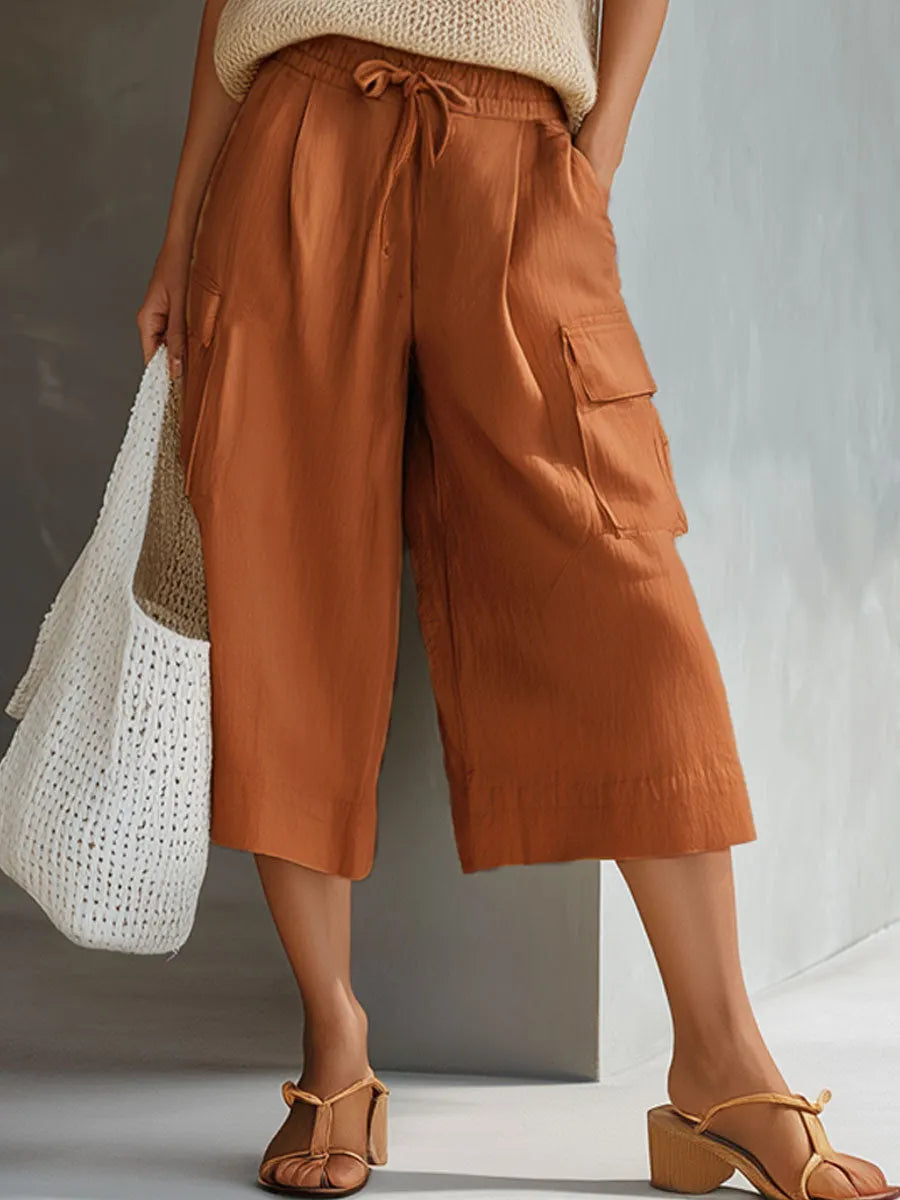 Casual Retro Mesh Knit Vest Caramel Cotton Linen Workwear Shorts Set