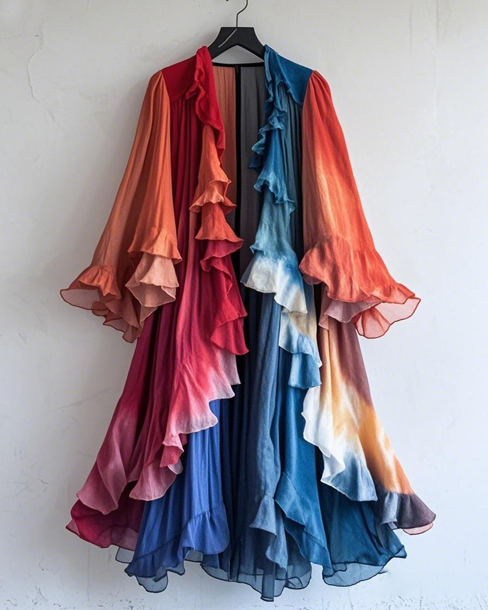 Color-Blocking Rainbow Ruffle Coat 38182