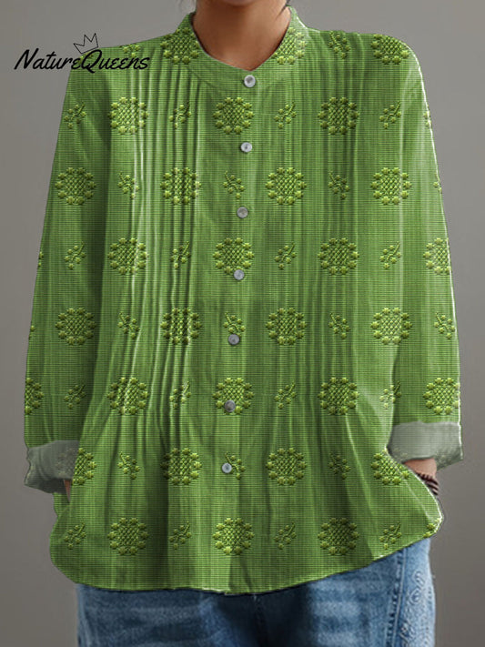 Women's Vintage Floral Art Print Casual Cotton And Linen Shirt