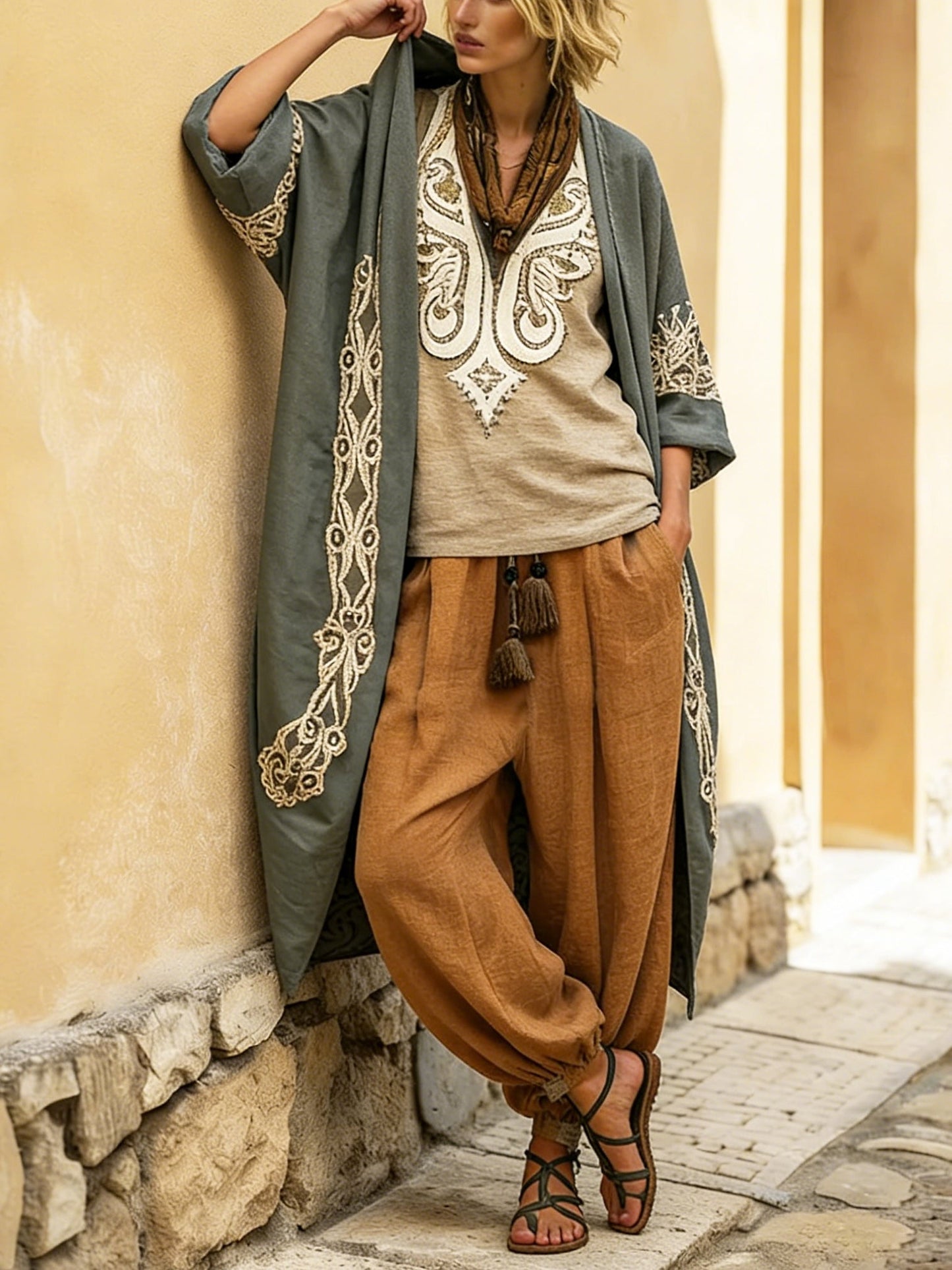 Bohemian Retro Loose Cotton And Linen Three-piece Set