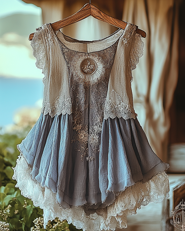 Summer Vacation Ruffle Lace Patchwork Top ccdb 43c2