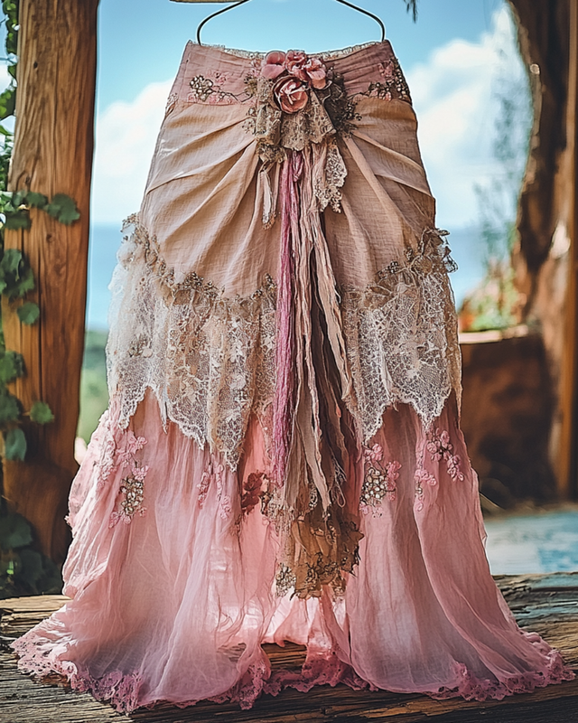 Summer Vacation Ruffle Lace Patchwork Skirt ccdb 3687