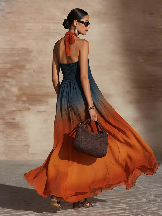 Elegant Halter Neck Gradient Loose Maxi Dress