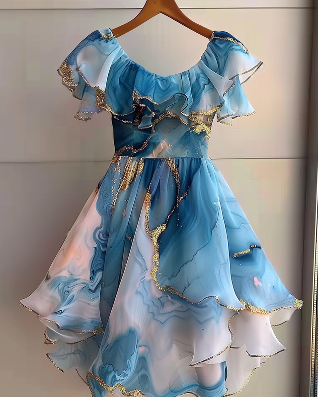 Summer vacation handmade gilded chiffon dress e2d7