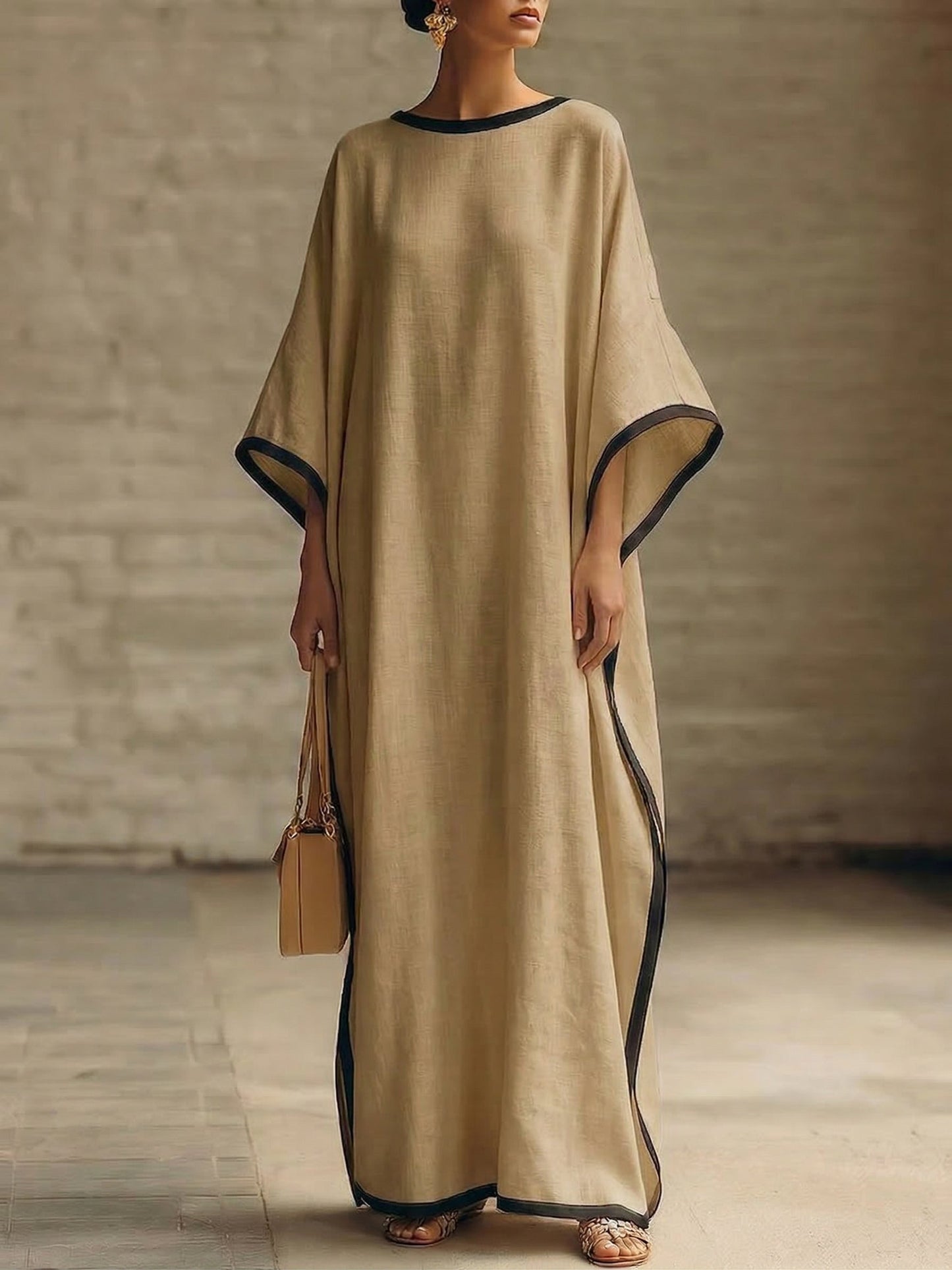 Elegant Trimmed Edge Loose Maxi Dress