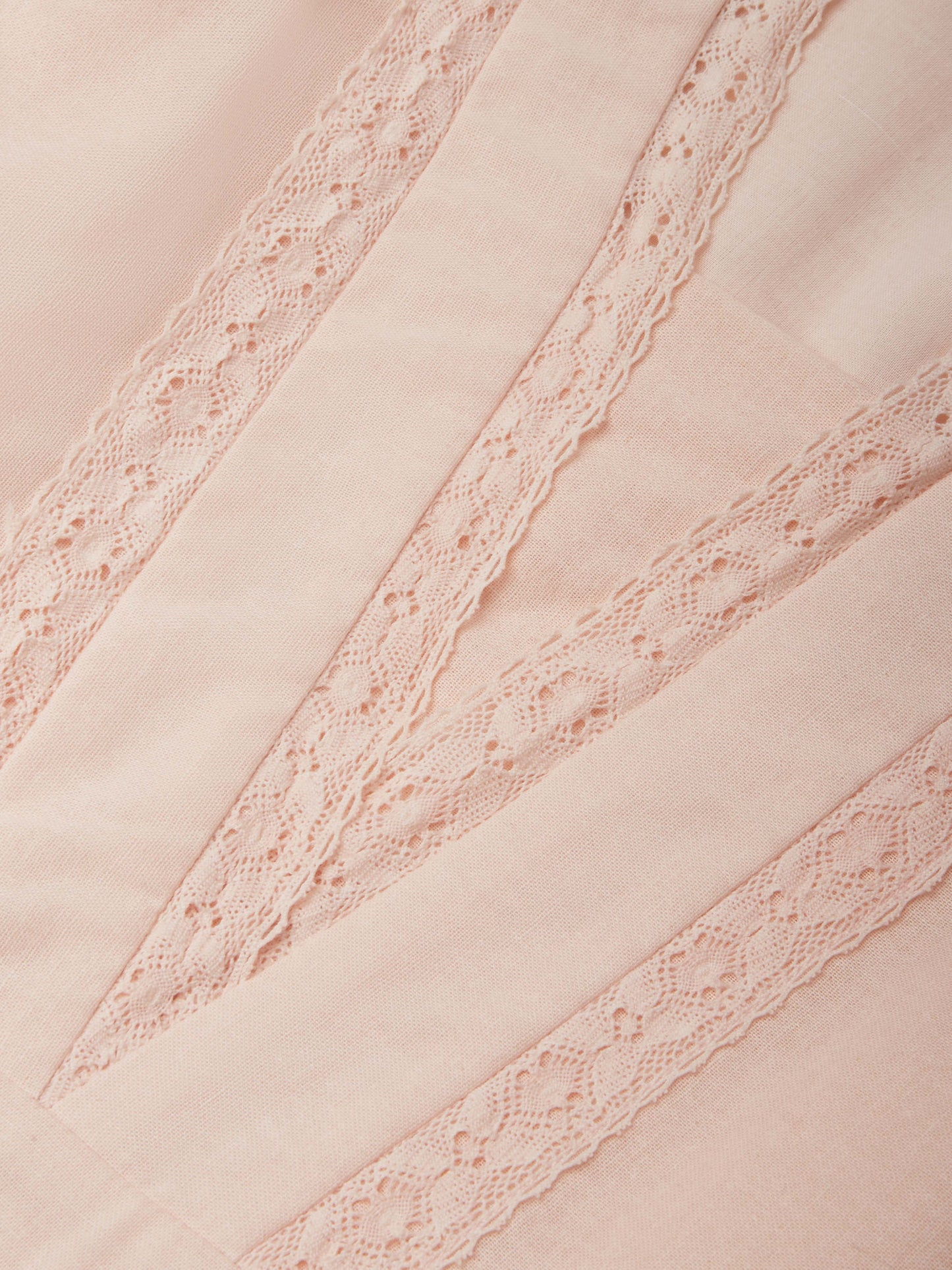Linen Midi Dress, Short Sleeve, Lace Collar, Plain, Vintage, Light Pink