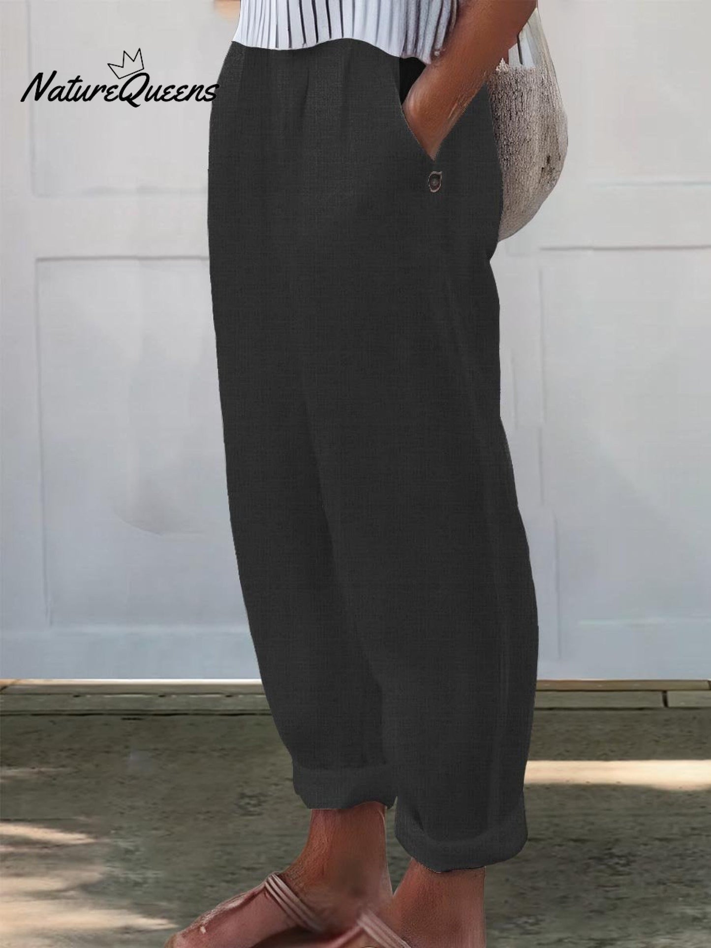 Women's Printed Cotton And Linen Casual Pants