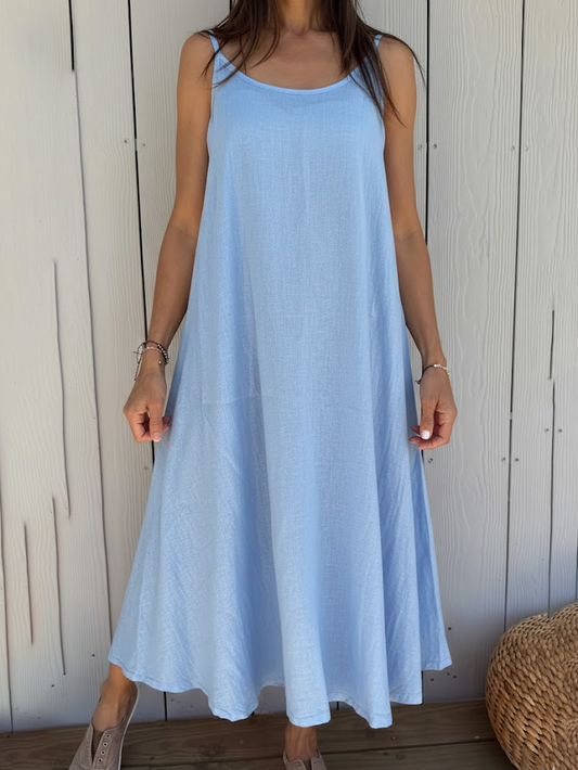 Cozy Basic Loose Linen Cotton Slip Dress