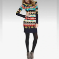 Abito Maglia Lunghissimo Donna Motivo Geometrico Boho