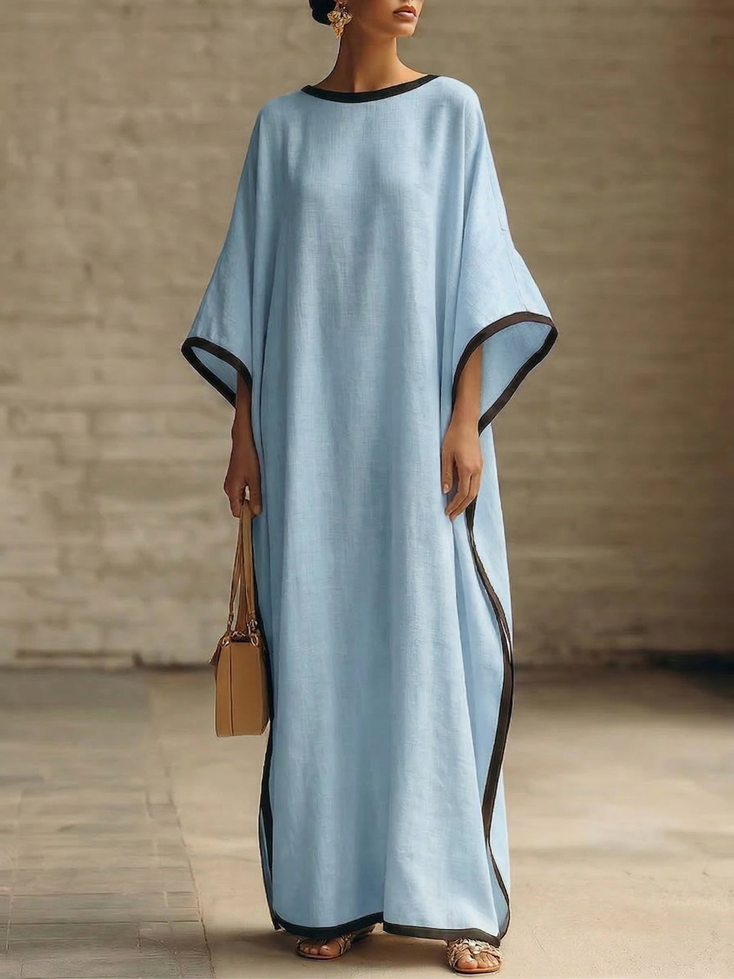 Elegant Trimmed Edge Loose Maxi Dress