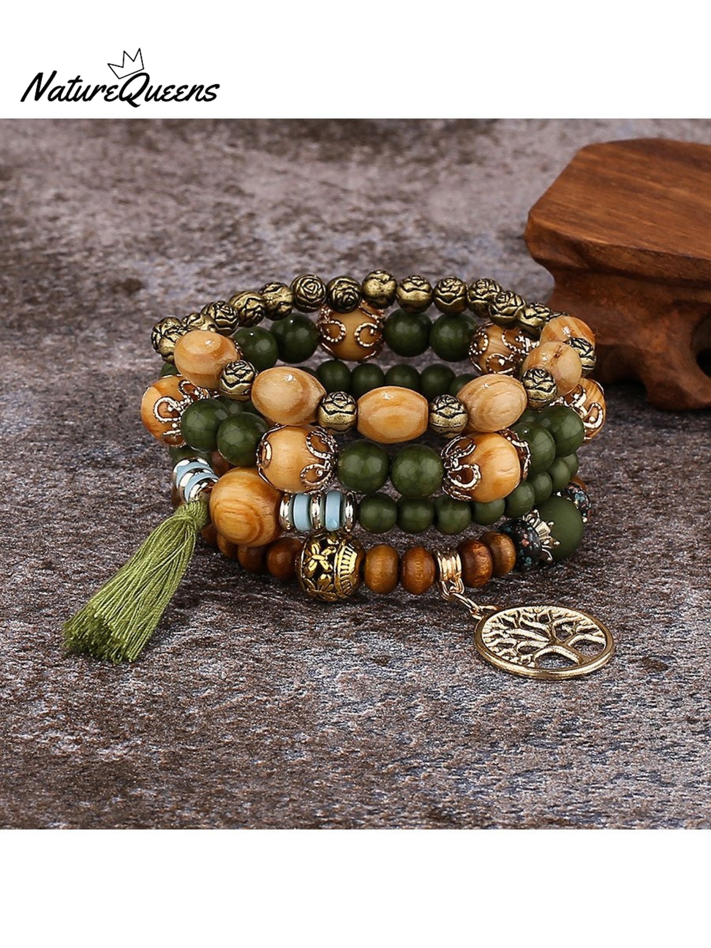 Boho Multi-layered Wooden Beaded Bracelet