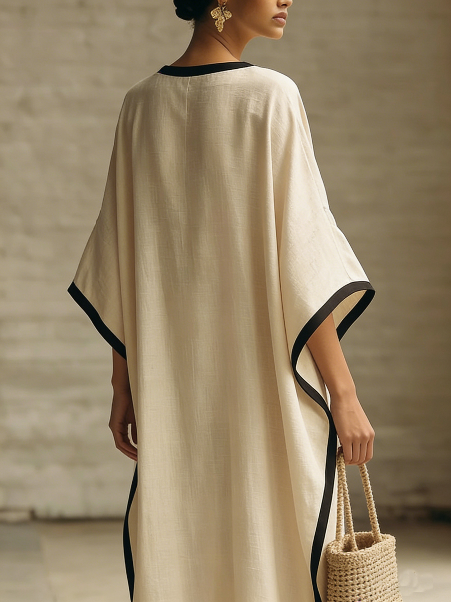 Elegant Trimmed Edge Loose Maxi Dress