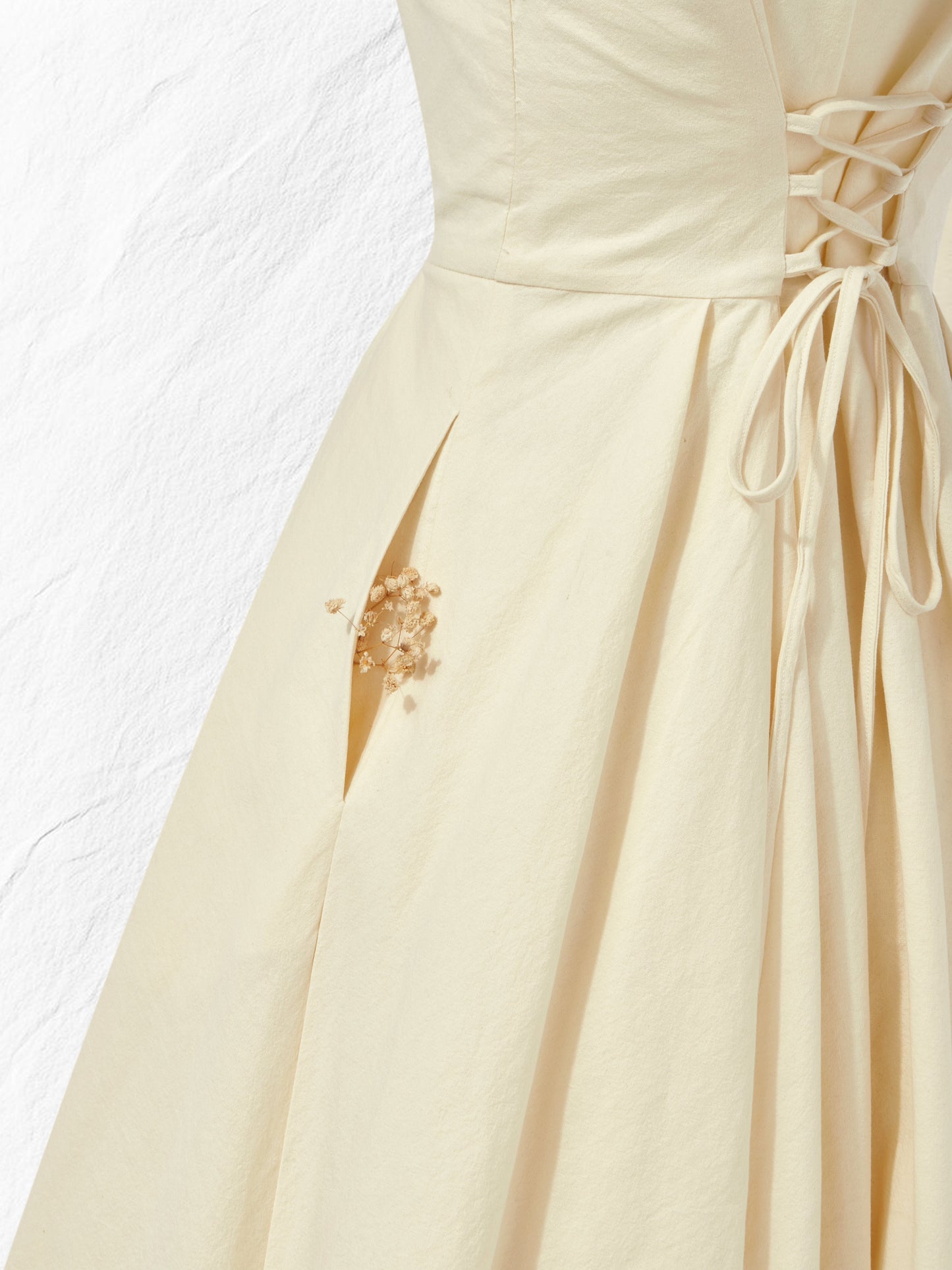 Linen Midi Dress, Cap Sleeve, Boat Neck, Plain, Vintage, Off White