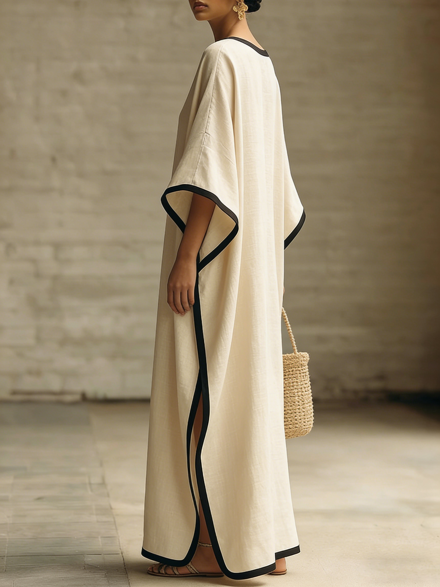 Elegant Trimmed Edge Loose Maxi Dress