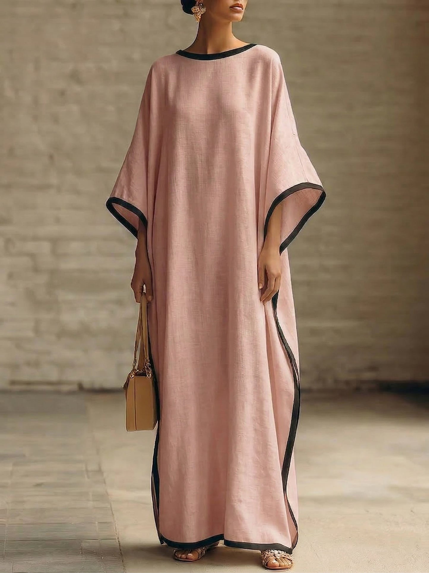 Elegant Trimmed Edge Loose Maxi Dress