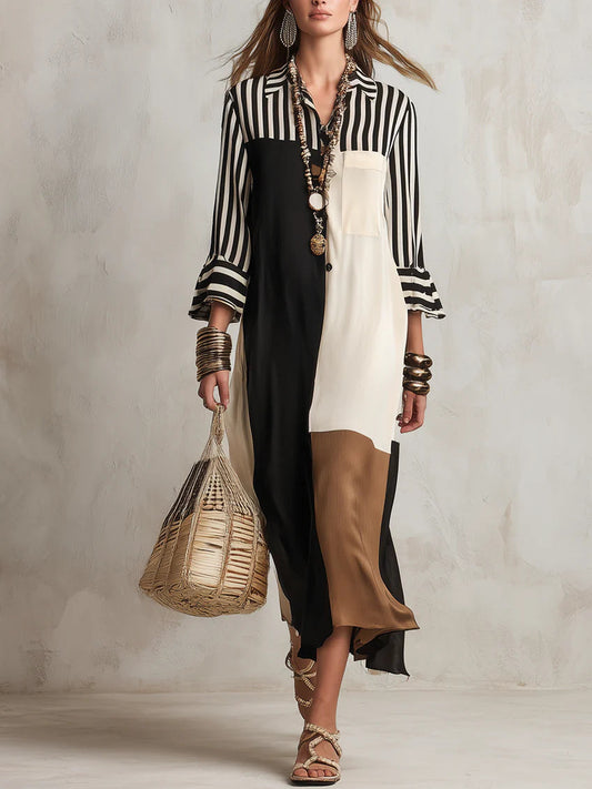 Women's Elegant Color-block Shirt Dress