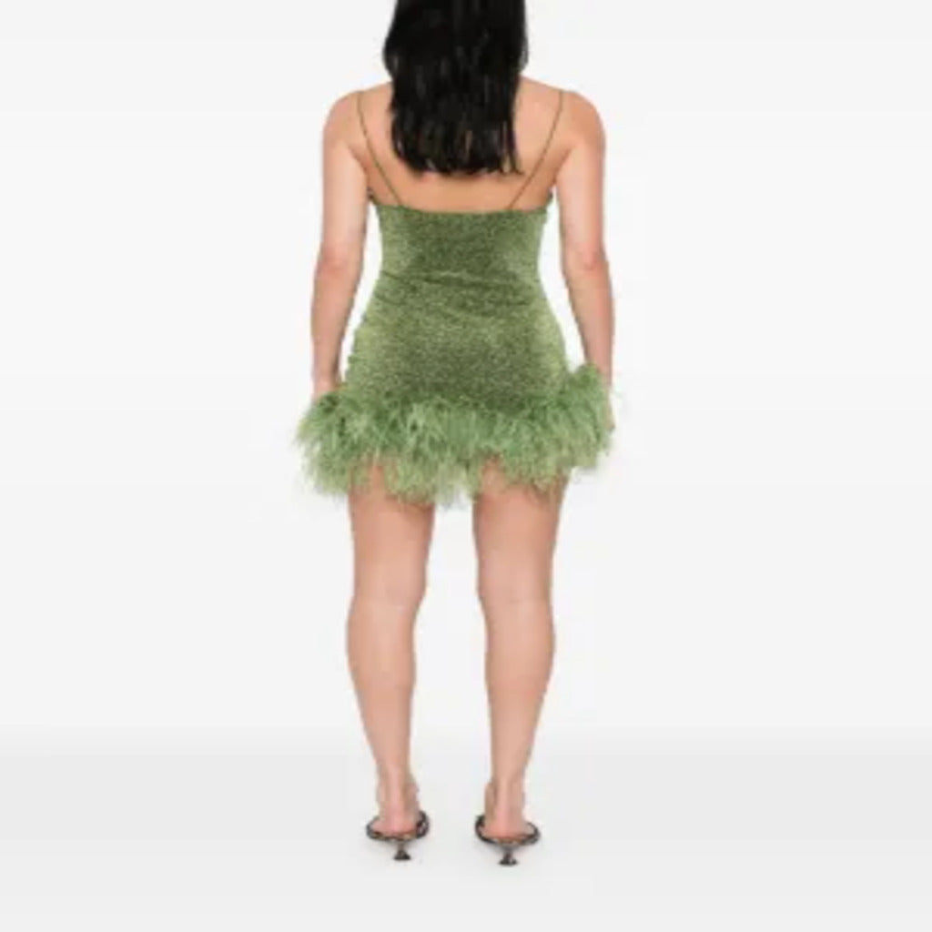 👗 Abito Corto Verde con Piumini e Lurex