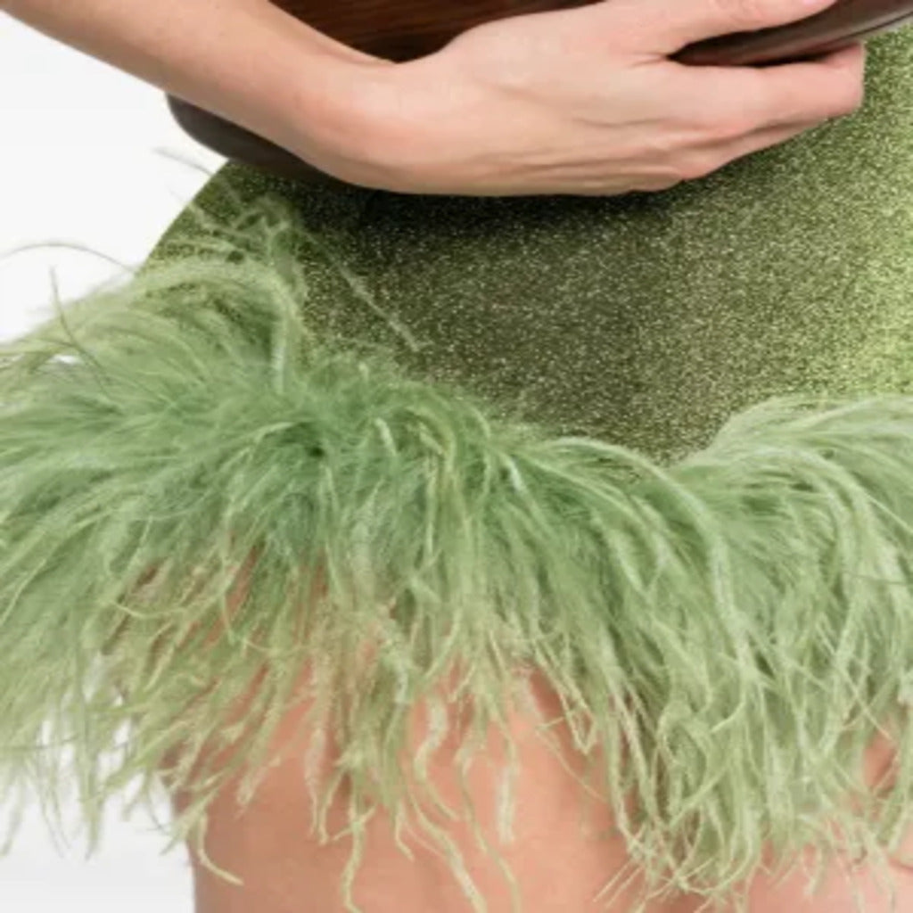 👗 Abito Corto Verde con Piumini e Lurex