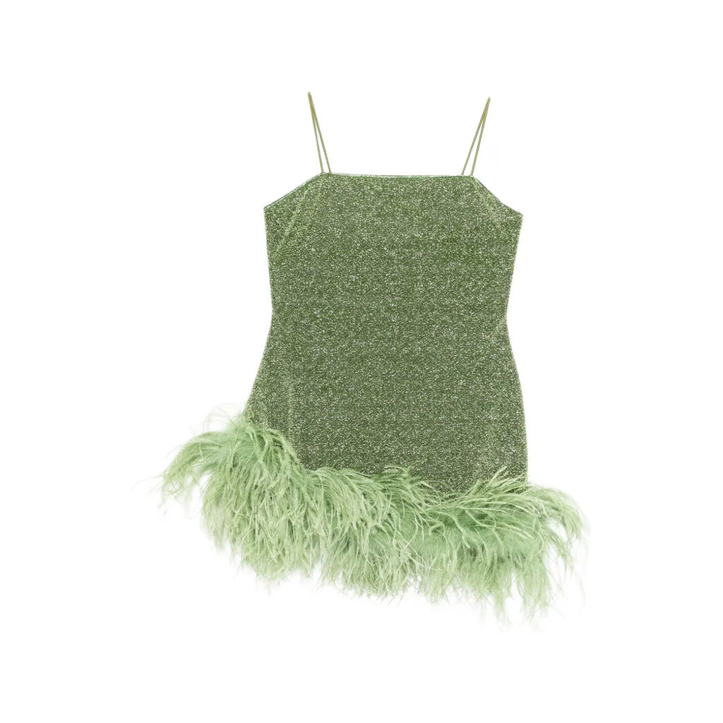 👗 Abito Corto Verde con Piumini e Lurex