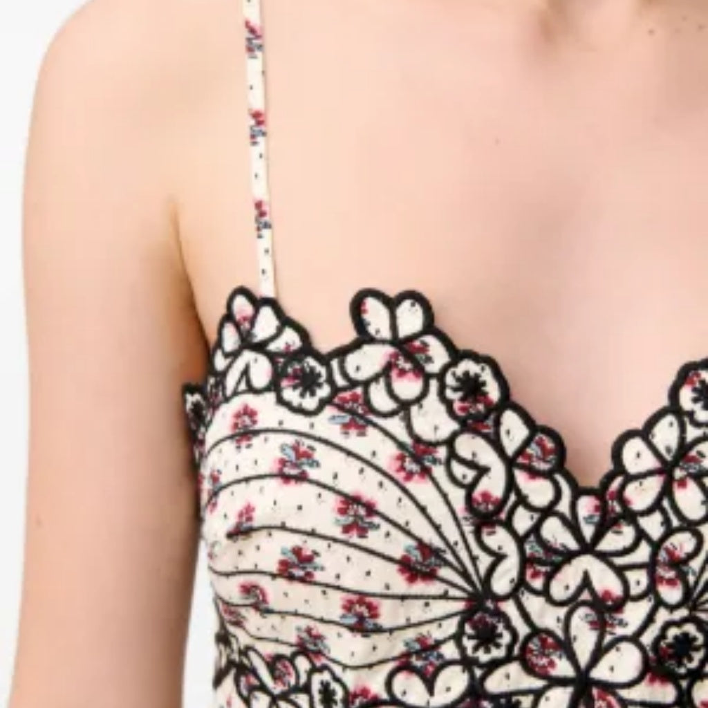 👗 Abito Midi a Spalline Sottili con Pizzo Floreale