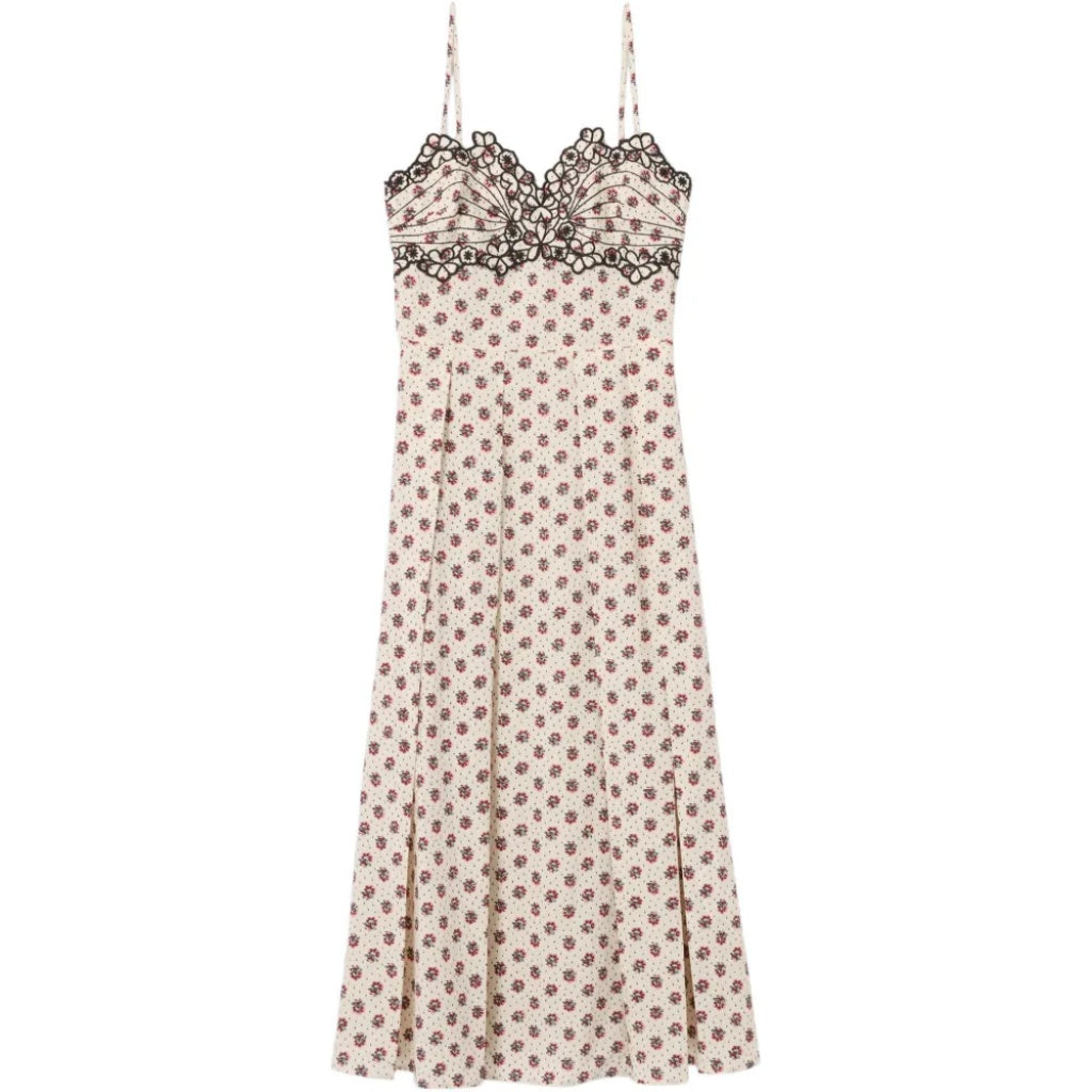 👗 Abito Midi a Spalline Sottili con Pizzo Floreale