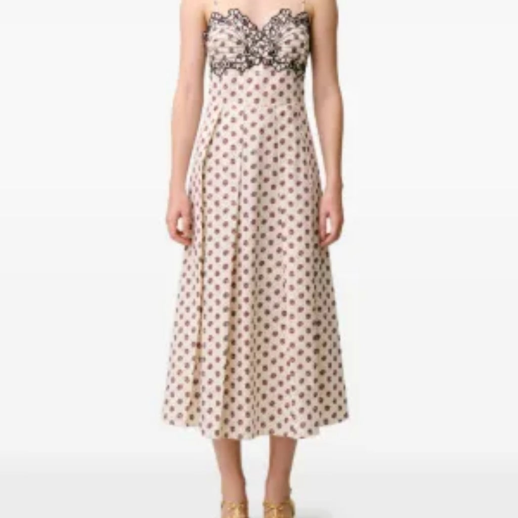 👗 Abito Midi a Spalline Sottili con Pizzo Floreale