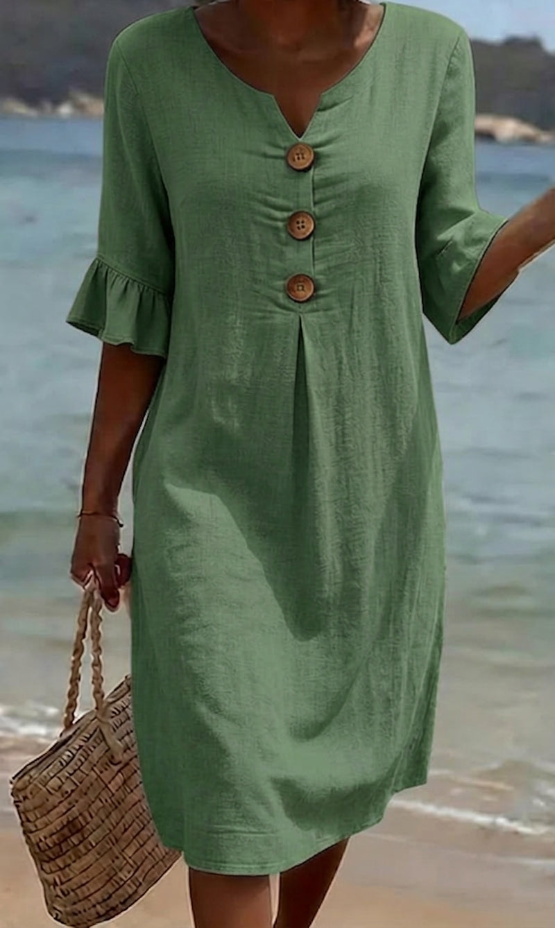 Women's Solid Color Casual Button-down Cotton Dress