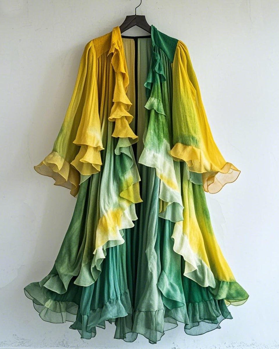 Color-Blocking Rainbow Ruffle Coat 38184