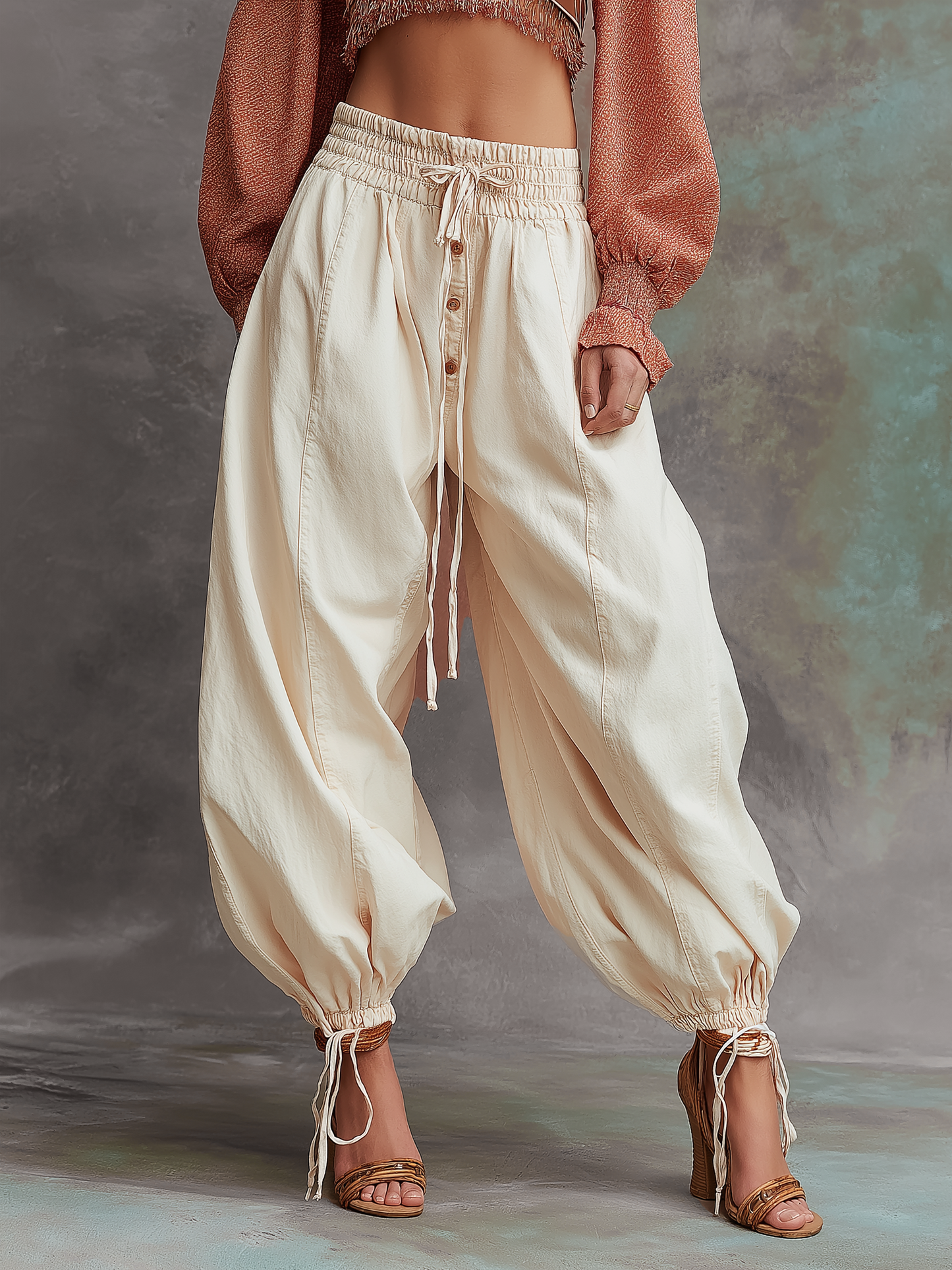 Casual Loose Fit Washed Denim Balloon Pants