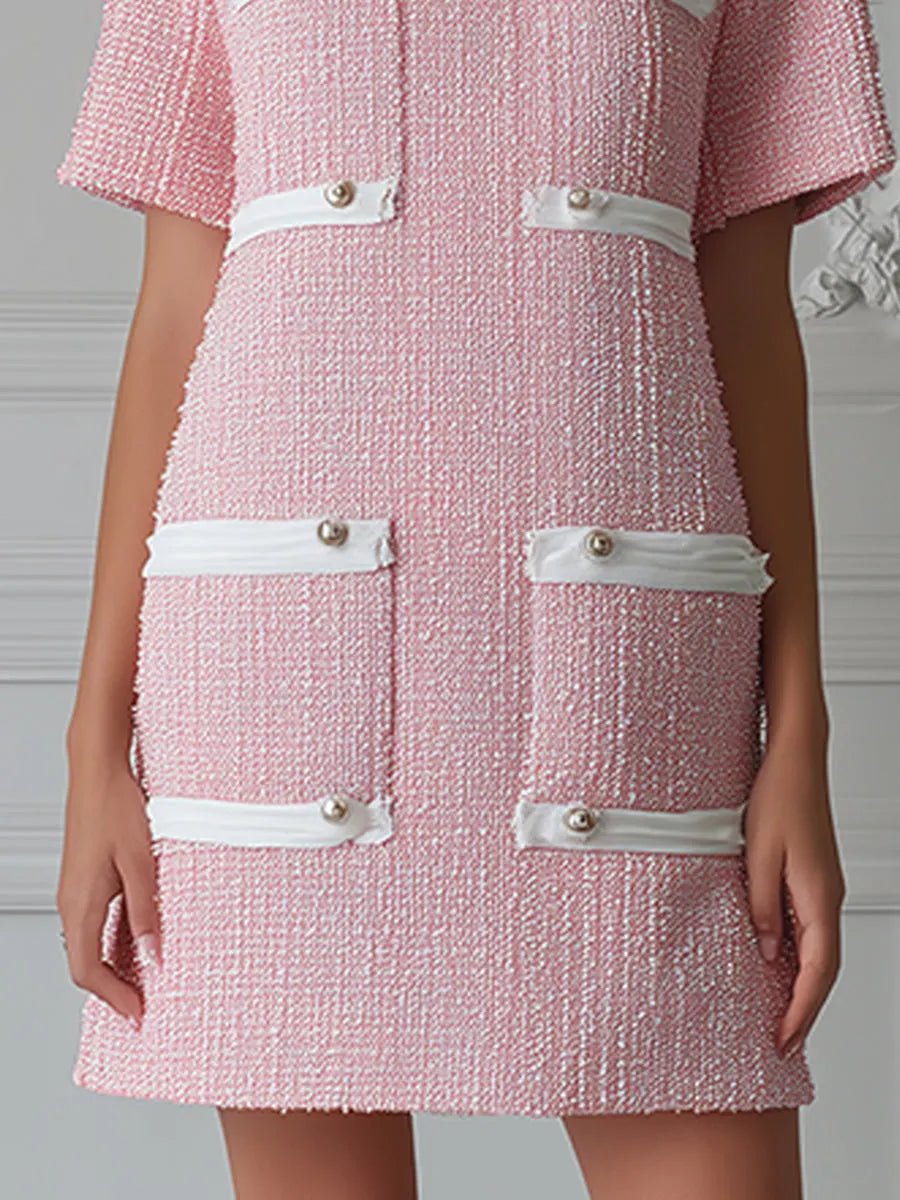 Chic Pink Tweed Mini Dress