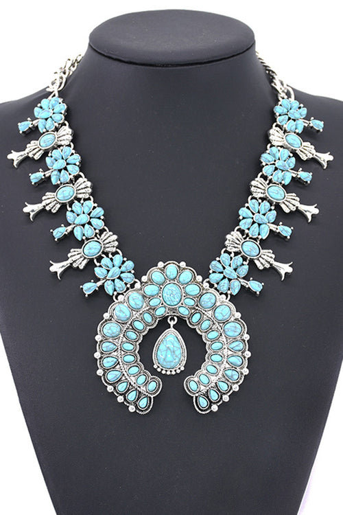 Boho Turquoise Flower Pendant Alloy Necklace