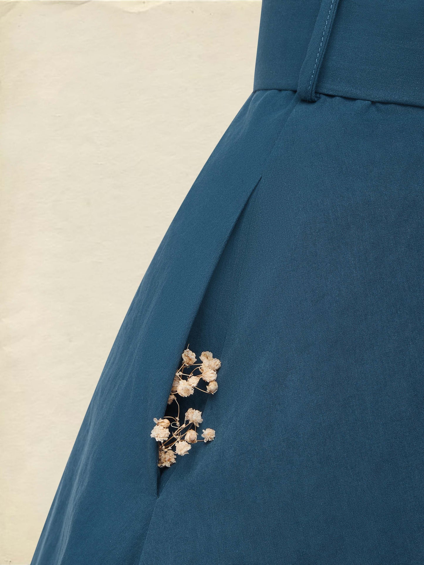 Midi Cotton Dress, Half Sleeve, V Neck, Plain, Button Design, French Vintage, Navyblue