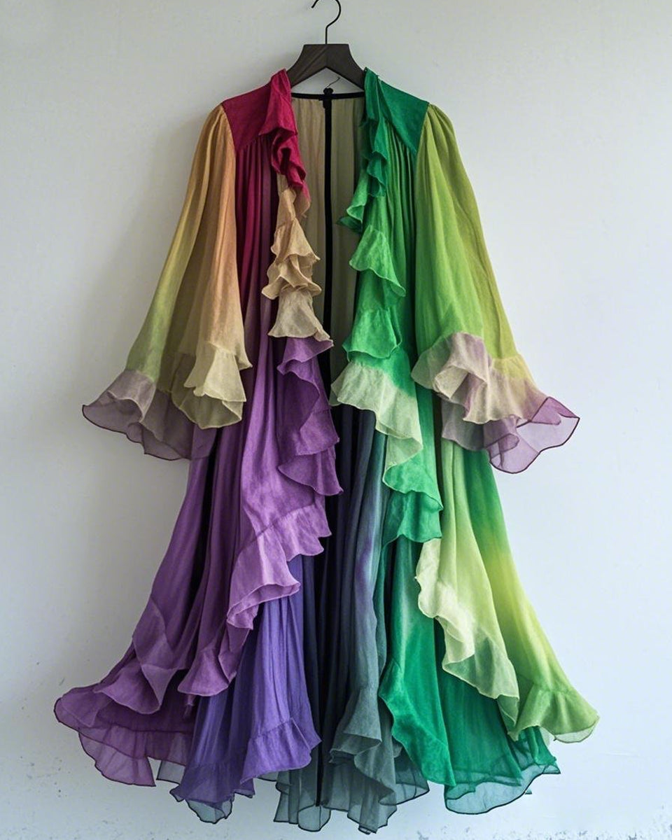 Color-Blocking Rainbow Ruffle Coat 38183