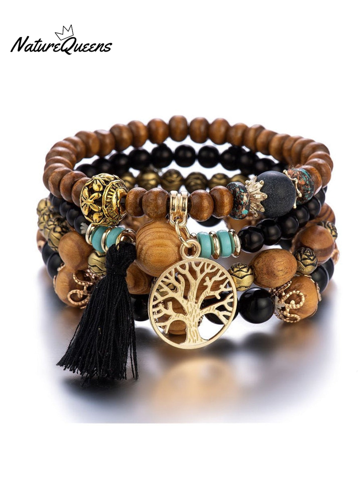 Boho Multi-layered Wooden Beaded Bracelet
