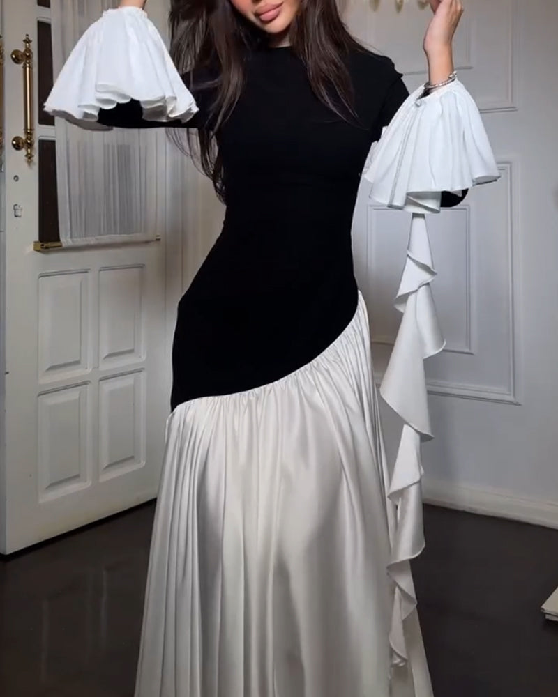Elegant Ruffle Crewneck Dress