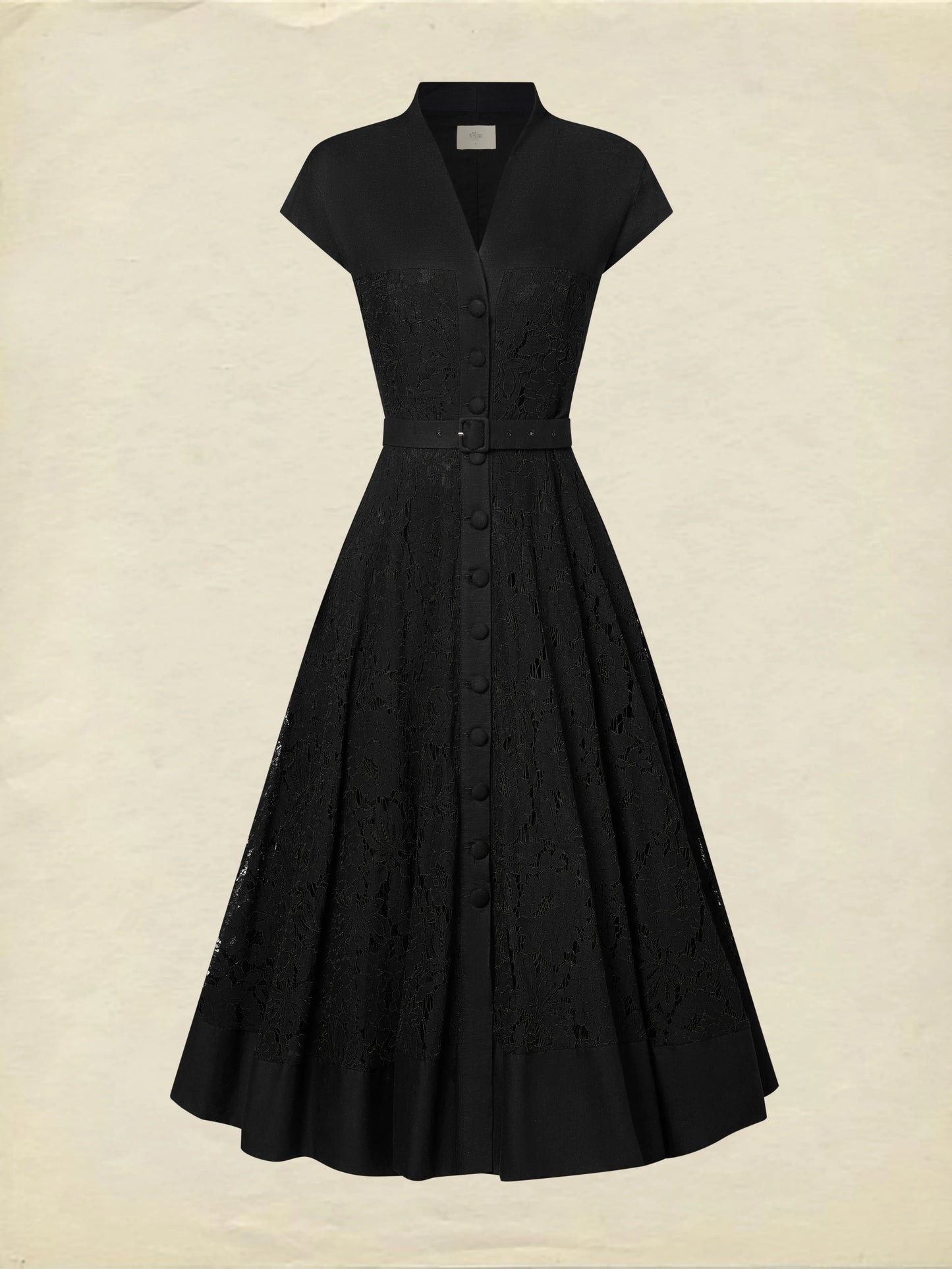 Midi Linen Dress, Sleeveless, V Neck, Lace, Button Design, French Vintage, Black